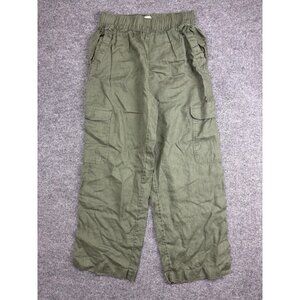 C&C California Cargo Pants Womens M Green Linen Wide Leg Elastic Waist Casual